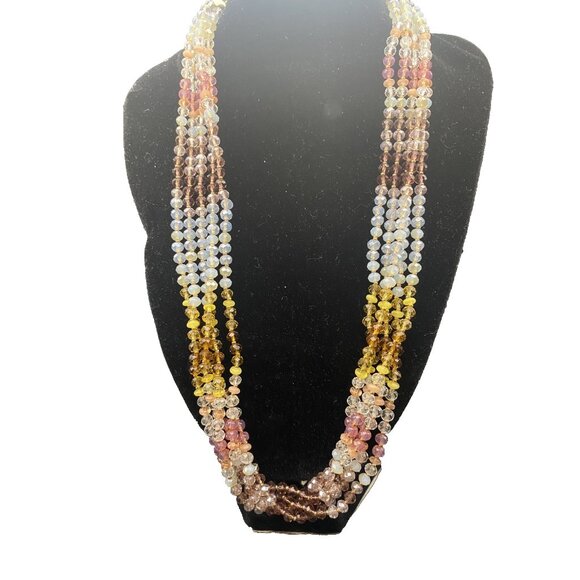 Unbranded Jewelry - Multicolor Ombre Necklace Sparkling AB Faceted Crystal 5 Strand Gold Tone Slide
